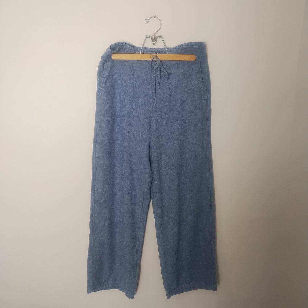 Westport Linen Blend Pants Womens Medium Blue Drawstring Wide Leg Coastal Beachy